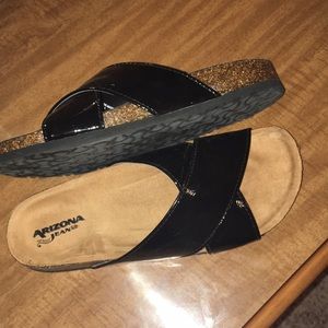 Patent leather slides